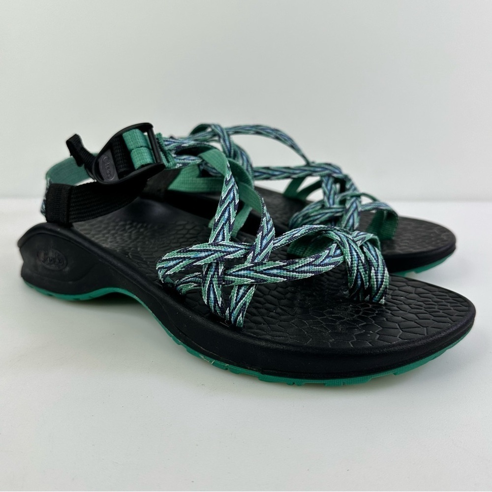 CHACO J199370 Womens Size 8 Green Purple Chevron Slip On Double Strap Sandals